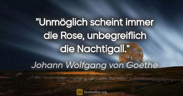 Johann Wolfgang von Goethe Zitat: "Unmöglich scheint immer die Rose, unbegreiflich die Nachtigall."