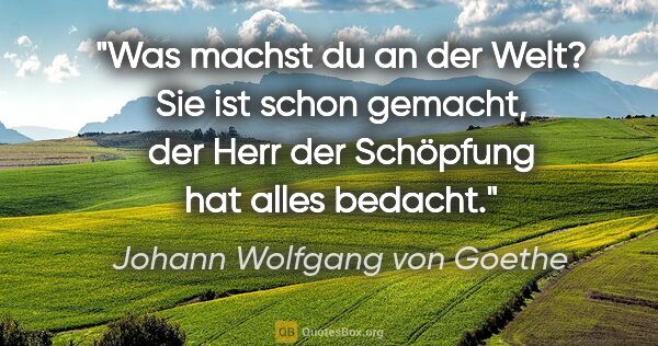 Johann Wolfgang von Goethe Zitat: "Was machst du an der Welt? Sie ist schon gemacht, der Herr der..."
