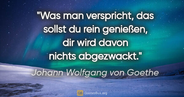 Johann Wolfgang von Goethe Zitat: "Was man verspricht, das sollst du rein genießen, dir wird..."