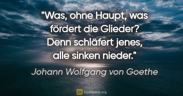Johann Wolfgang von Goethe Zitat: "Was, ohne Haupt, was fördert die Glieder? Denn schläfert..."