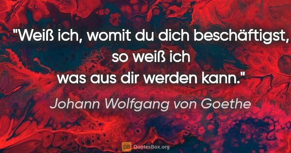 Johann Wolfgang von Goethe Zitat: "Weiß ich, womit du dich beschäftigst, so weiß ich was aus dir..."