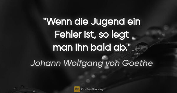 Johann Wolfgang von Goethe Zitat: "Wenn die Jugend ein Fehler ist, so legt man ihn bald ab."