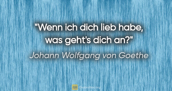 Johann Wolfgang von Goethe Zitat: "Wenn ich dich lieb habe, was geht's dich an?"