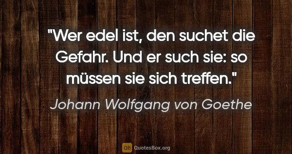 Johann Wolfgang von Goethe Zitat: "Wer edel ist, den suchet die Gefahr. Und er such sie: so..."