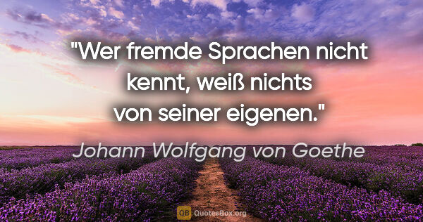 Johann Wolfgang von Goethe Zitat: "Wer fremde Sprachen nicht kennt, weiß nichts von seiner eigenen."