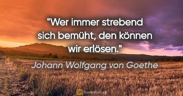 Johann Wolfgang von Goethe Zitat: "Wer immer strebend sich bemüht, den können wir erlösen."