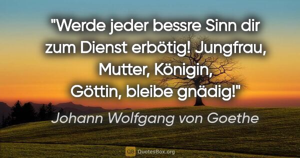 Johann Wolfgang von Goethe Zitat: "Werde jeder bessre Sinn dir zum Dienst erbötig! Jungfrau,..."