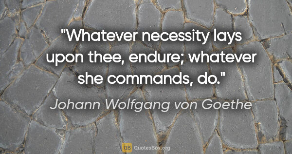 Johann Wolfgang von Goethe Zitat: "Whatever necessity lays upon thee, endure; whatever she..."