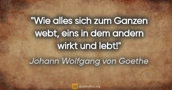 Johann Wolfgang von Goethe Zitat: "Wie alles sich zum Ganzen webt, eins in dem andern wirkt und..."