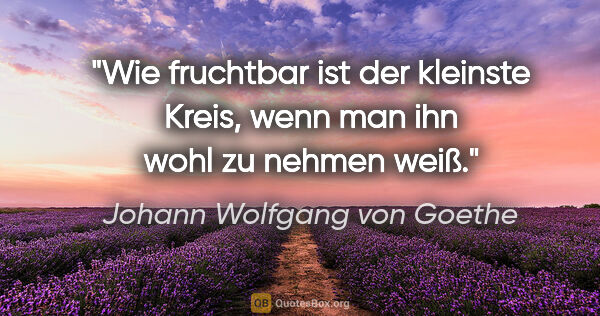Johann Wolfgang von Goethe Zitat: "Wie fruchtbar ist der kleinste Kreis, wenn man ihn wohl zu..."