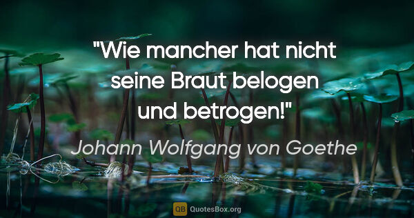 Johann Wolfgang von Goethe Zitat: "Wie mancher hat nicht seine Braut belogen und betrogen!"