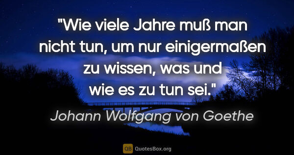 Johann Wolfgang von Goethe Zitat: "Wie viele Jahre muß man nicht tun, um nur einigermaßen zu..."