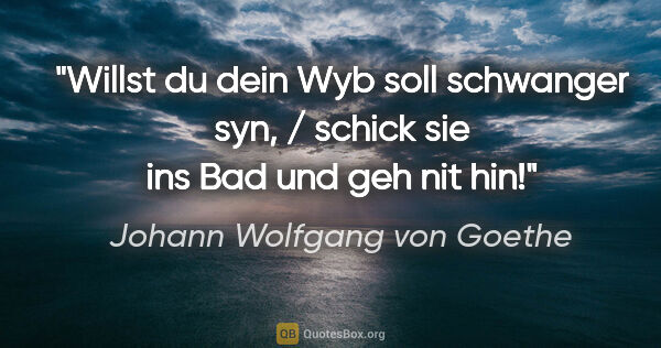 Johann Wolfgang von Goethe Zitat: "Willst du dein Wyb soll schwanger syn, / schick sie ins Bad..."