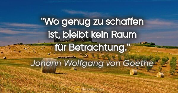 Johann Wolfgang von Goethe Zitat: "Wo genug zu schaffen ist, bleibt kein Raum für Betrachtung."