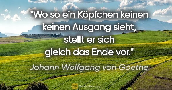 Johann Wolfgang von Goethe Zitat: "Wo so ein Köpfchen keinen keinen Ausgang sieht, stellt er sich..."