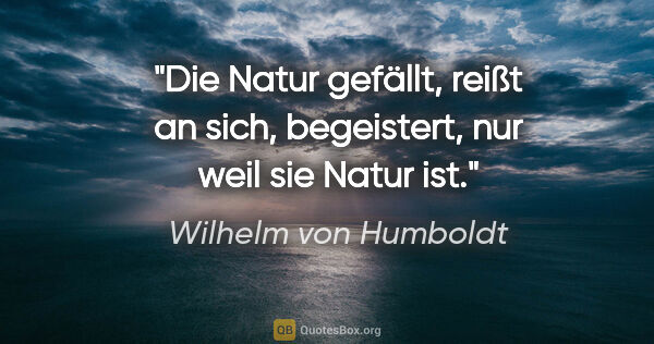Wilhelm von Humboldt Zitat: "Die Natur gefällt, reißt an sich, begeistert, nur weil sie..."
