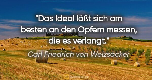 Carl Friedrich von Weizsäcker Zitat: "Das Ideal läßt sich am besten an den Opfern messen, die es..."