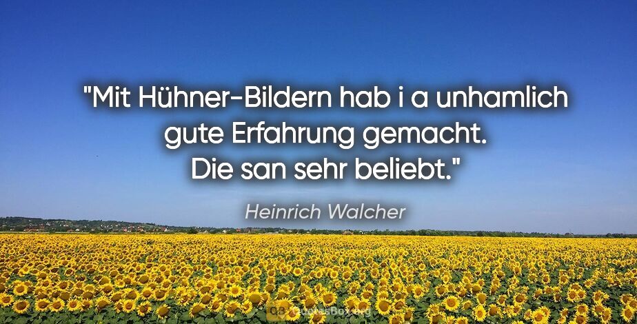 Heinrich Walcher Zitat: "Mit Hühner-Bildern hab i a unhamlich gute Erfahrung gemacht...."
