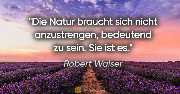 Robert Walser Zitat: "Die Natur braucht sich nicht anzustrengen, bedeutend zu sein...."