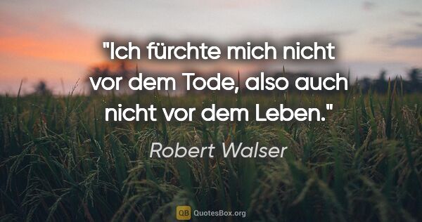 Robert Walser Zitat: "Ich fürchte mich nicht vor dem Tode, also auch nicht vor dem..."