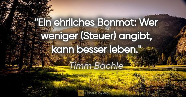 Timm Bächle Zitat: "Ein ehrliches Bonmot: Wer weniger (Steuer) angibt, kann besser..."