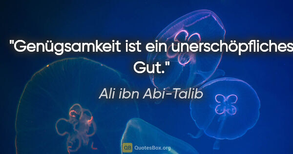 Ali ibn Abi-Talib Zitat: "Genügsamkeit ist ein unerschöpfliches Gut."