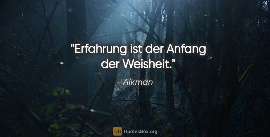 Alkman Zitat: "Erfahrung ist der Anfang der Weisheit."
