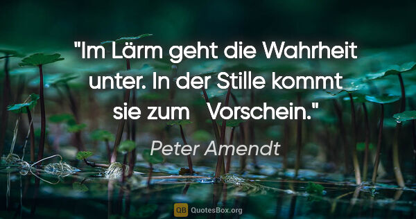 Peter Amendt Zitat: "Im Lärm geht die Wahrheit unter. In der Stille kommt sie zum..."