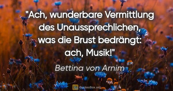 Bettina von Arnim Zitat: "Ach, wunderbare Vermittlung des Unaussprechlichen, was die..."