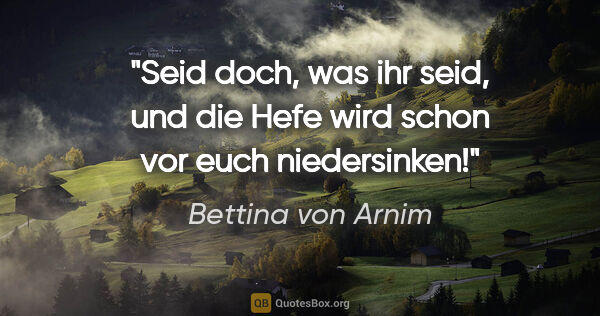 Bettina von Arnim Zitat: "Seid doch, was ihr seid, und die Hefe wird schon vor euch..."