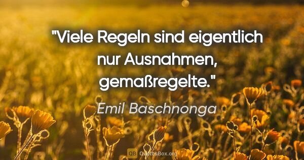 Emil Baschnonga Zitat: "Viele Regeln sind eigentlich nur Ausnahmen, gemaßregelte."