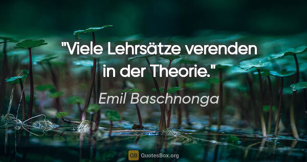 Emil Baschnonga Zitat: "Viele Lehrsätze verenden in der Theorie."