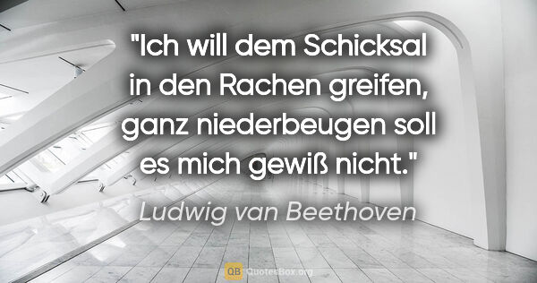 Ludwig van Beethoven Zitat: "Ich will dem Schicksal in den Rachen greifen,
ganz..."