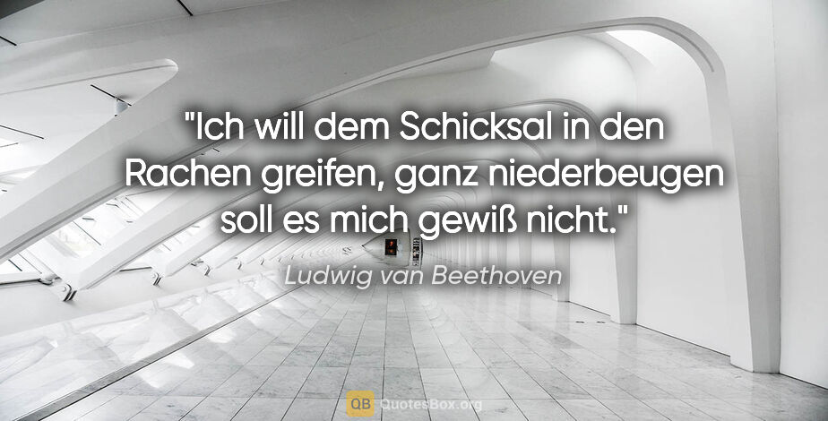 Ludwig van Beethoven Zitat: "Ich will dem Schicksal in den Rachen greifen,
ganz..."