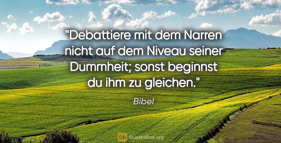 Bibel Zitat: "Debattiere mit dem Narren nicht auf dem Niveau seiner..."