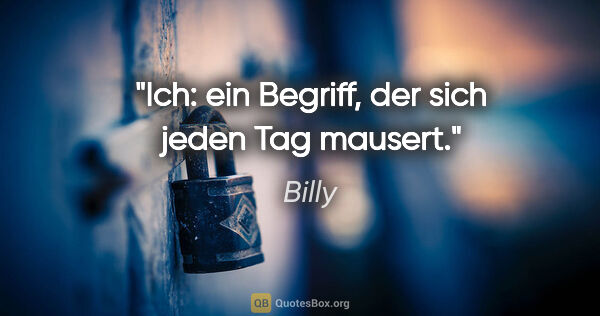 Billy Zitat: "Ich: ein Begriff, der sich jeden Tag mausert."