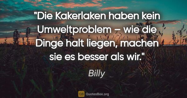 Billy Zitat: "Die Kakerlaken haben kein Umweltproblem – wie die Dinge halt..."