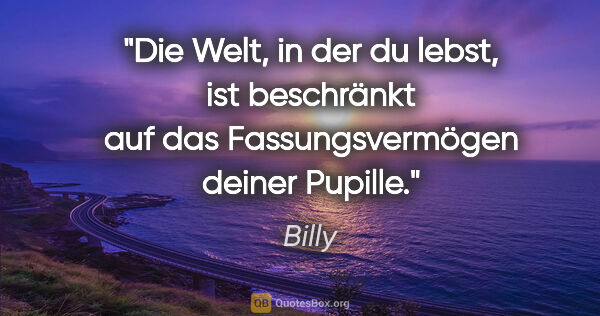 Billy Zitat: "Die Welt, in der du lebst, ist beschränkt auf das..."