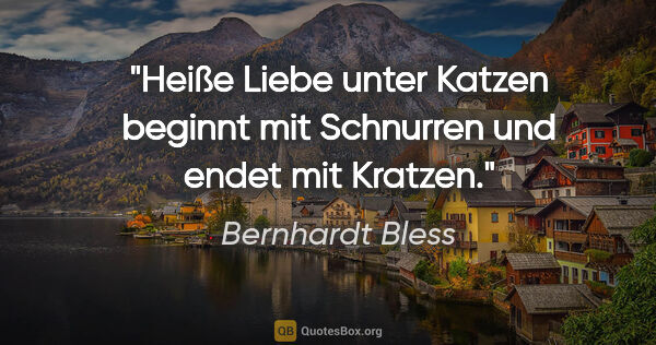 Bernhardt Bless Zitat: "Heiße Liebe unter Katzen
beginnt mit Schnurren
und endet mit..."