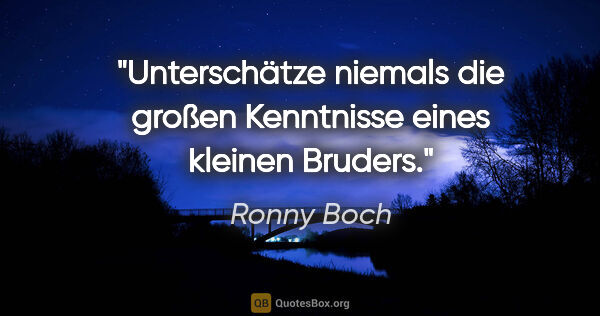 Ronny Boch Zitat: "Unterschätze niemals die großen Kenntnisse eines kleinen Bruders."