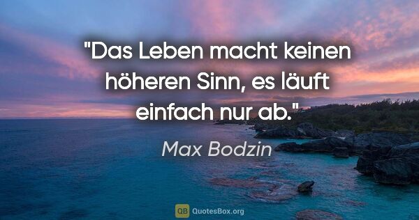 Max Bodzin Zitat: "Das Leben macht keinen höheren Sinn, es läuft einfach nur ab."