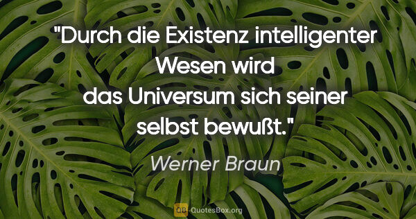 Werner Braun Zitat: "Durch die Existenz intelligenter Wesen wird das Universum sich..."
