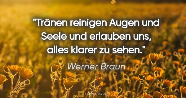 Werner Braun Zitat: "Tränen reinigen Augen und Seele und erlauben uns,
alles klarer..."