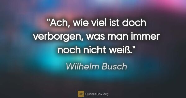 Wilhelm Busch Zitat: "Ach, wie viel ist doch verborgen, was man immer noch nicht weiß."
