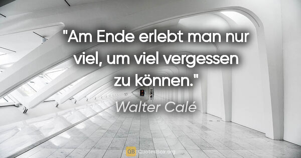 Walter Calé Zitat: "Am Ende erlebt man nur viel,
um viel vergessen zu können."