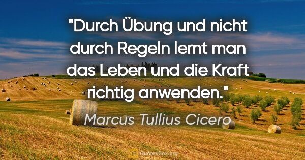 Marcus Tullius Cicero Zitat: "Durch Übung und nicht durch Regeln lernt man das Leben und die..."