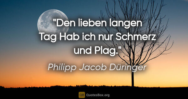 Philipp Jacob Düringer Zitat: "Den lieben langen Tag
Hab ich nur Schmerz und Plag."