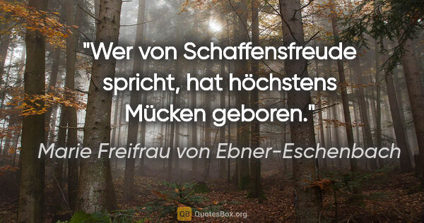 Marie Freifrau von Ebner-Eschenbach Zitat: "Wer von Schaffensfreude spricht,
hat höchstens Mücken geboren."