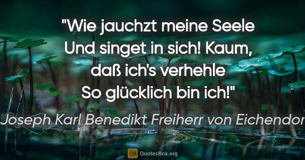 Joseph Karl Benedikt Freiherr von Eichendorff Zitat: "Wie jauchzt meine Seele

Und singet in sich!

Kaum, daß ich's..."