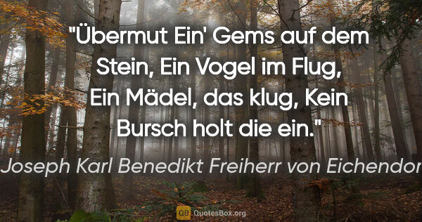 Joseph Karl Benedikt Freiherr von Eichendorff Zitat: "Übermut
Ein' Gems auf dem Stein,
Ein Vogel im Flug,
Ein Mädel,..."